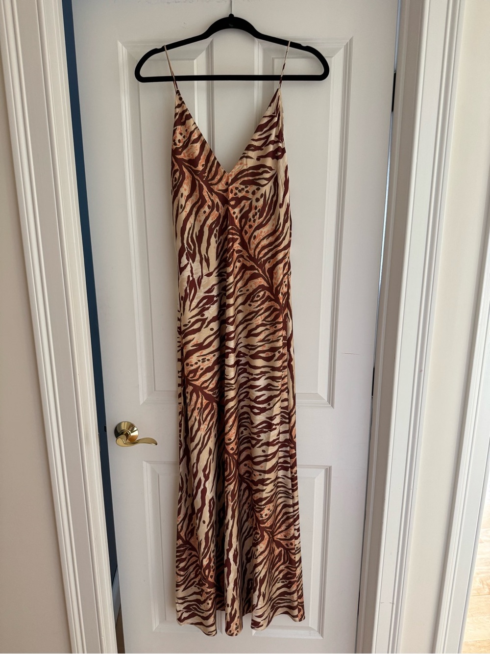 Ronny Kobo Collection Cream and Brown Animal Print Maxi Dress